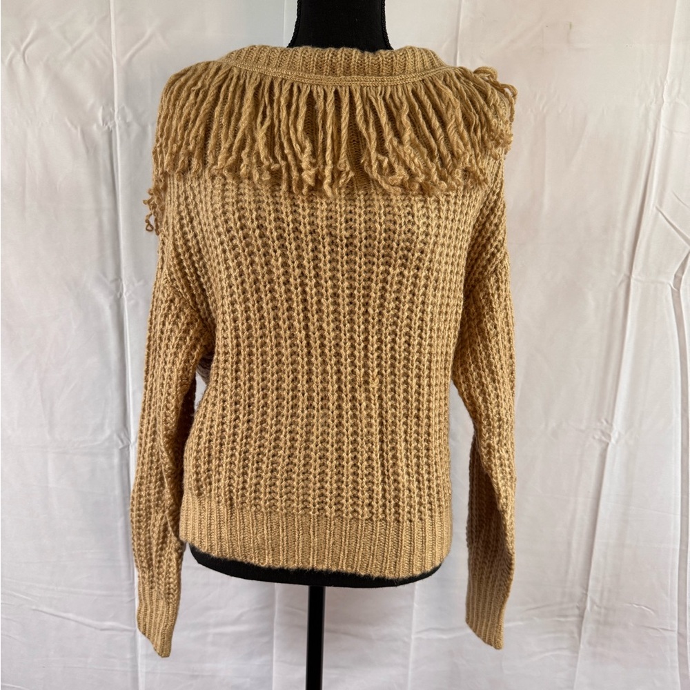 Women's Off The Shoulder Tan Sweater with Fringe Detail